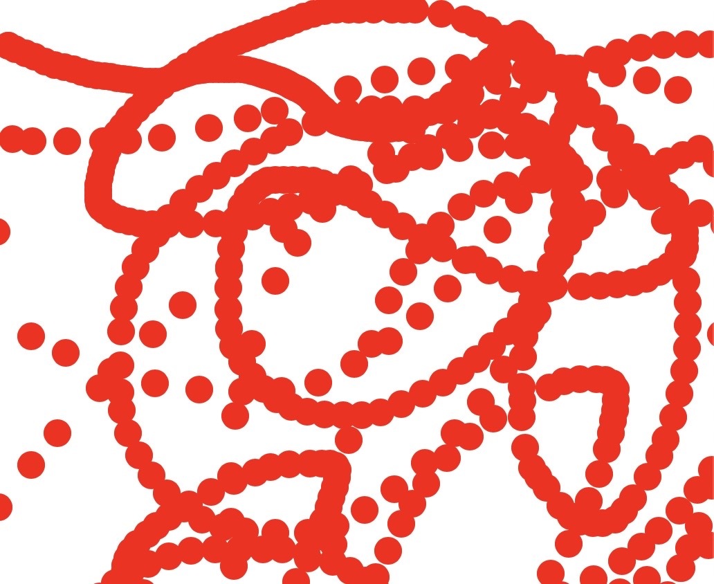Patrón aleatorio formado por círculos rojos